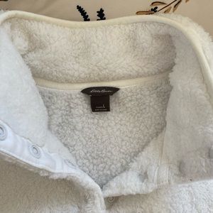 Eddie Bauer White Sherpa Quarter Button Sweatshirt